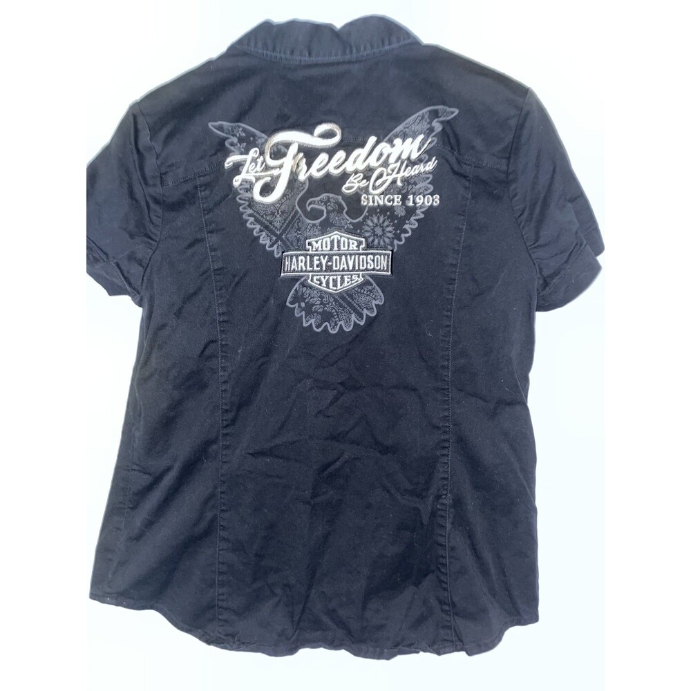 Harley Davidson Womens M Full Zip Shirt Embroidered Let Freedom Be Heard Black